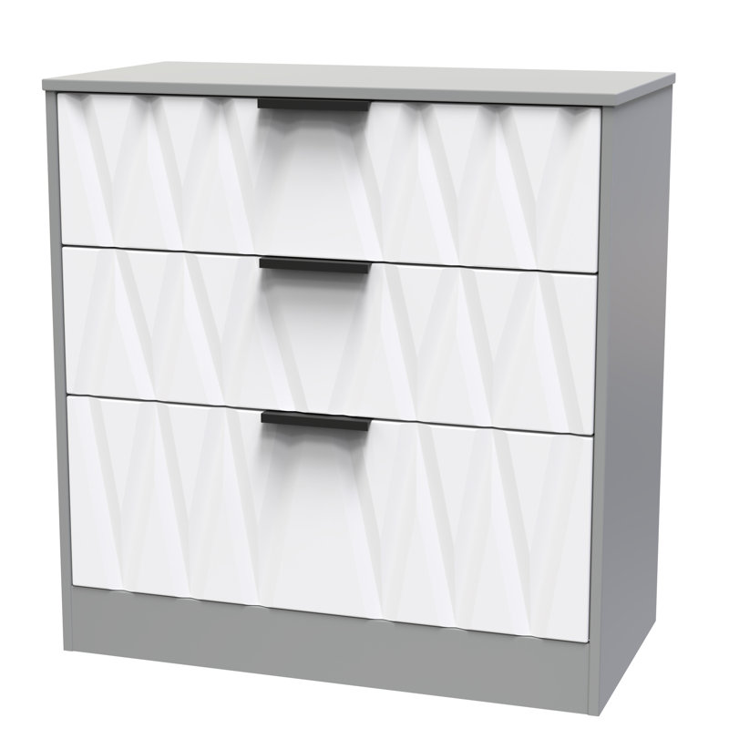 Besmir 77cm W 3 - Drawer Chest of Drawers, White Matt/Dusk Grey