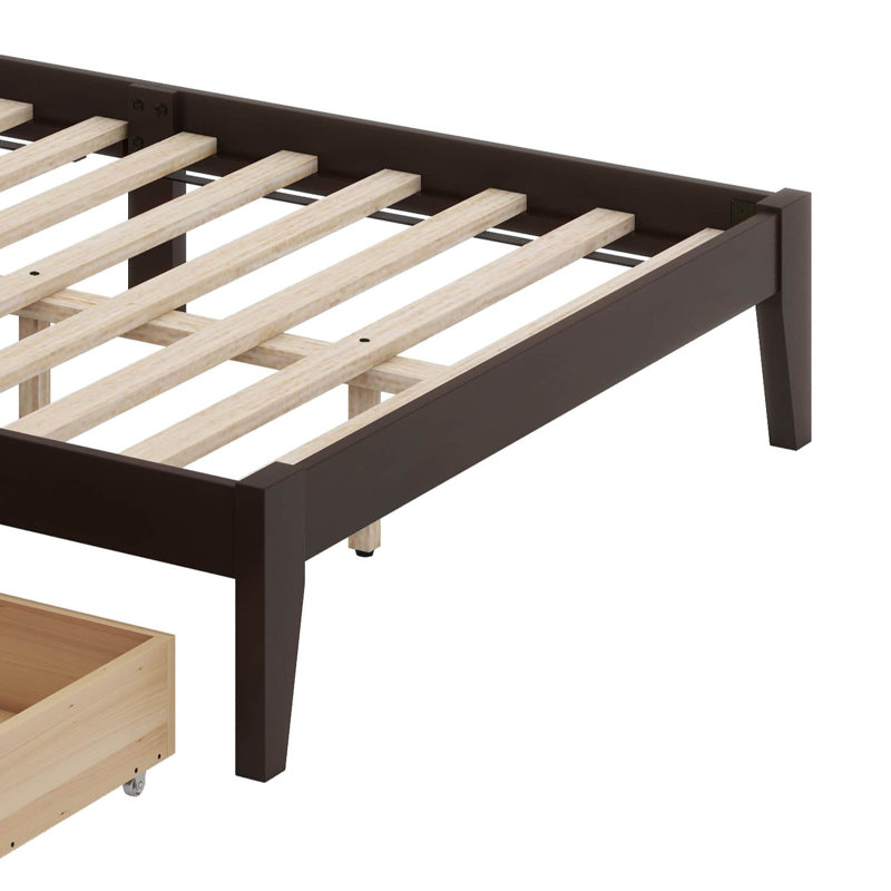 Lit en bois avec tête de lit en rotin et deux tiroirs de rangement, Espresso, King