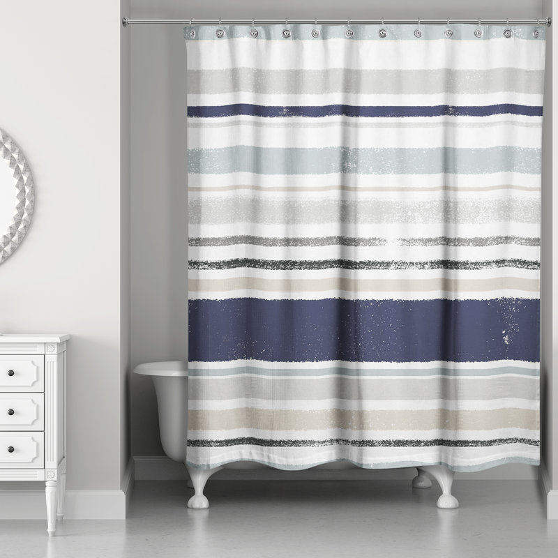 Rideau de douche simple à rayures Lecuyer, Bleu marine