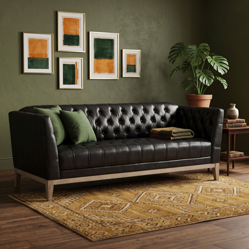 Canapé Chesterfield 3 places en similicuir avec capitonnage à boutons et structure en bois de pin, Noir
