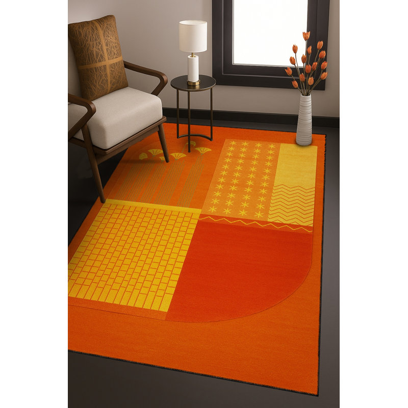 Tapis tissé à motif géométrique rouge Mosso, 2'6" x 4'11"