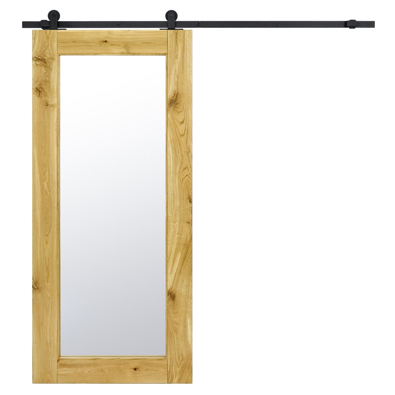 Wyalusing Oak Wood Sliding Barn Door Mirror, Natural Oil, 100cm W x 210cm H