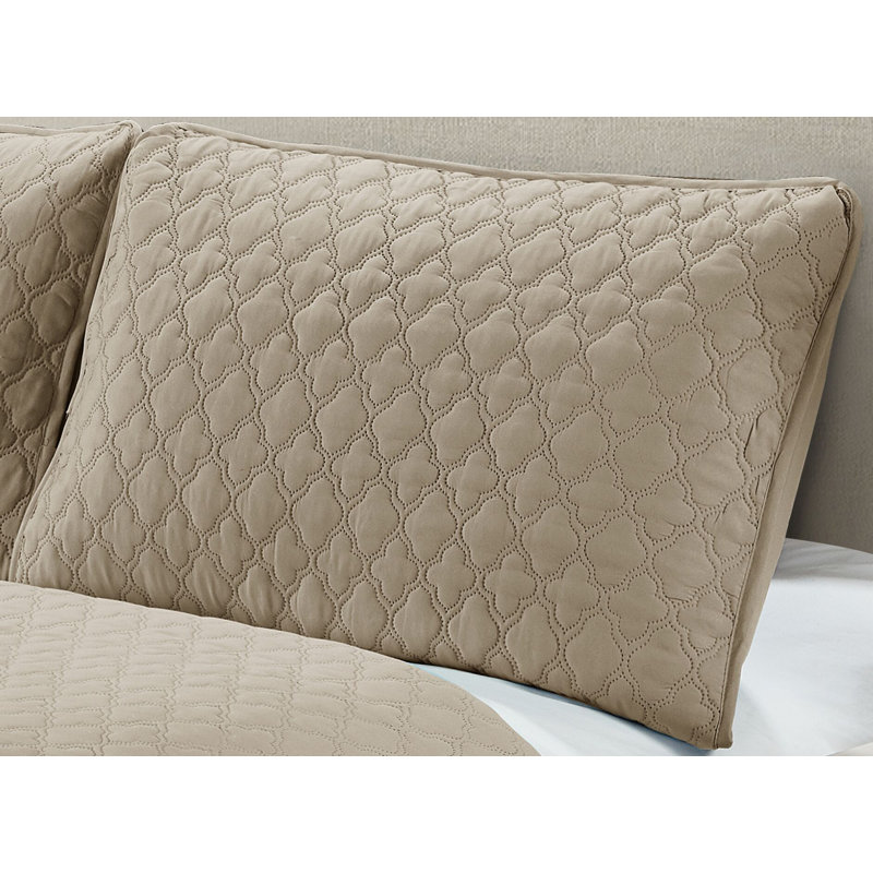 Ensemble de literie réversible carreaux Ogema, Courtepointe simple et 1 taie décorative, Taupe