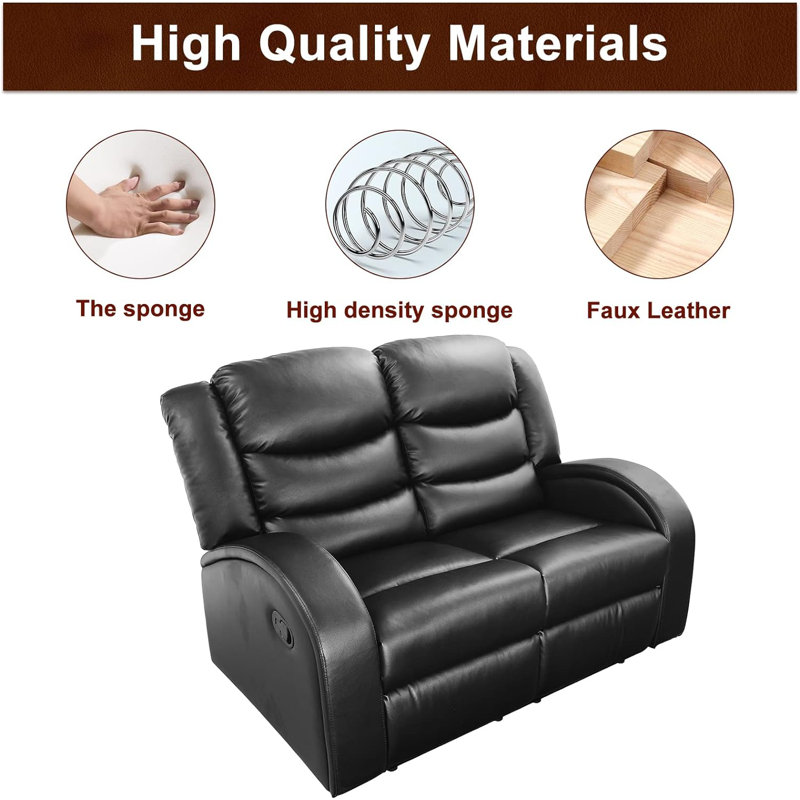 Evelunn 53'' Faux Leather Reclining Loveseat, Black