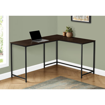 Bureau d'ordinateur, bureau personnel, coin, L 58 po, forme en L, travail, ordinateur portable, métal stratifié brun, contemporain, moderne