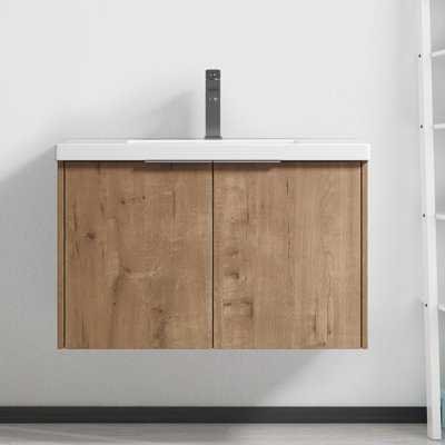 Ensemble de meuble-lavabo mural simple 29,5 po avec plateau en résine Elsey