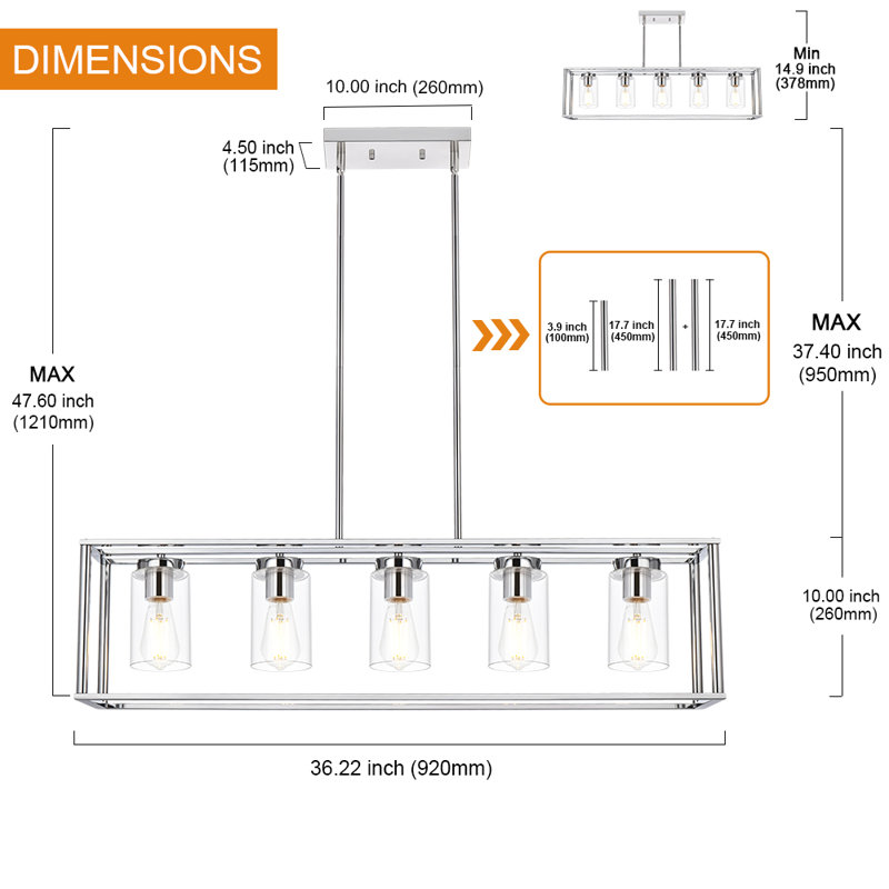 Lafrance 5 - Light Kitchen Island Pendant, Chrome