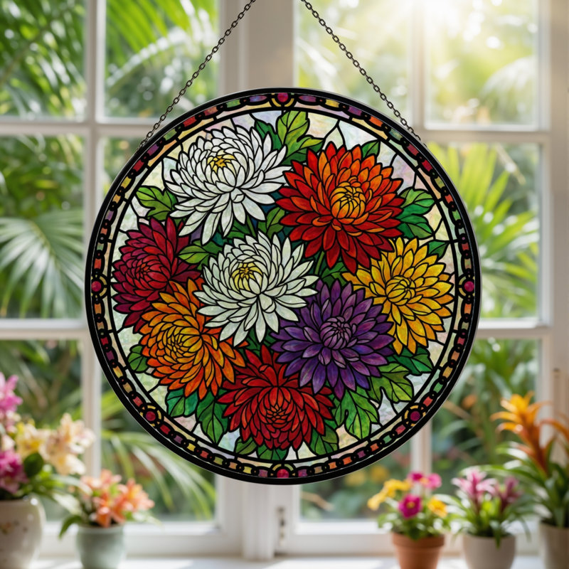 Vitrail de vitrail à motif floral 7,8 po H, H 7,8 po x l 7,8 po