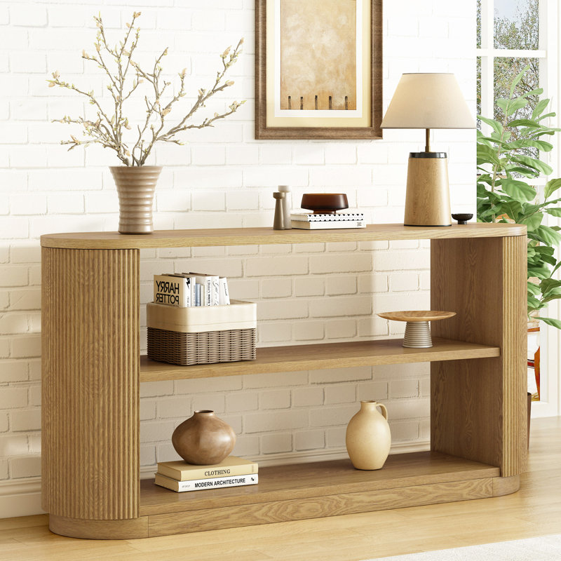 Console de vestibule moderne, table de canapé mince avec tablette ouverte et grain de bois élégant, table de couloir multifonctionnelle pour le salon