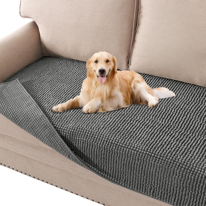 Housse pour canapé en peluche en chenille pour animaux 3 housses antidérapantes (35 po x 74 po, gris, paquet de 1)