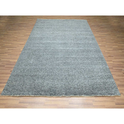 Tapis oriental 8 pi 3 po x 10 pi 1 po gris, sel et poivre, ton sur ton, noué à la main, 100% laine