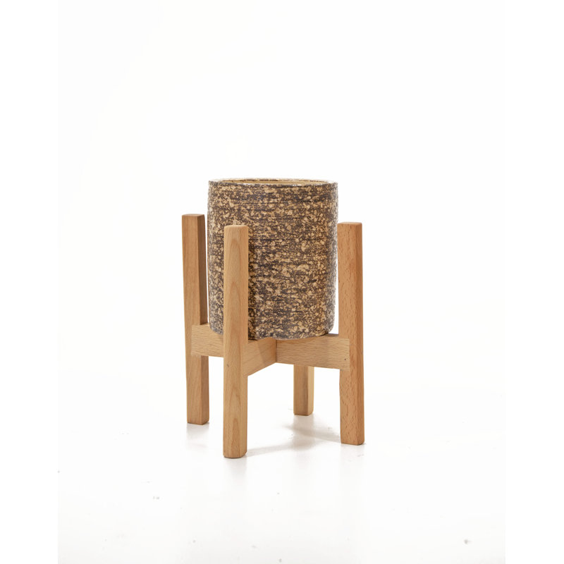 Pot de fleurs en bois, Brun rustique / naturel, H 5 po x l 4,7 po x P 4,7 po