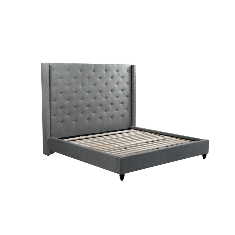 Upholstered Wingback Bed, Gray, Queen