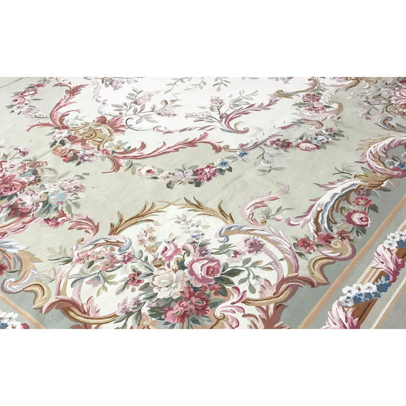 Hand-Knotted High-Quality Green and Beige Area Rug