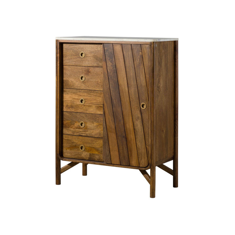LOS ANGELES 90cm W 5 - Drawer Chest of Drawers, Brown/Beige