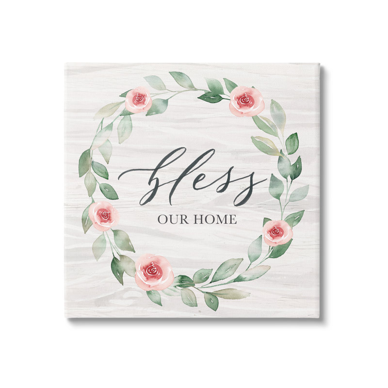 Couronne «Bless Our Home Family Simple Simple Rose Rose» par Kristen Brockmon - Peinture, Toile tendue