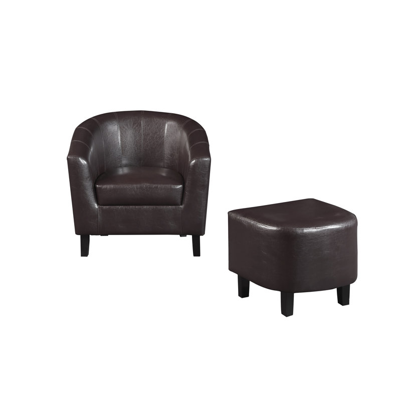 Wesley Faux Leather Barrel Chair with Ottoman
