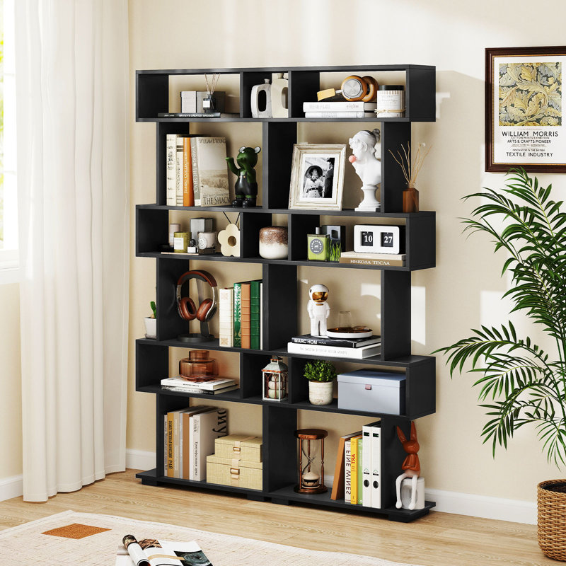 2PCS 6-tier Storage Bookshelf Tall Display Shelf w/ Anti-toppling Kits, Black