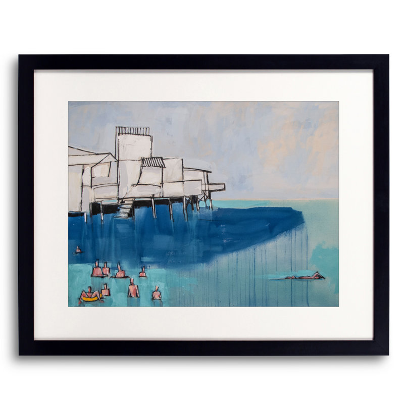 «Joyuda Bathers» par Carlos Davila Rinaldi - Peinture, Papier avec cadre noir, 16" H x 20" W