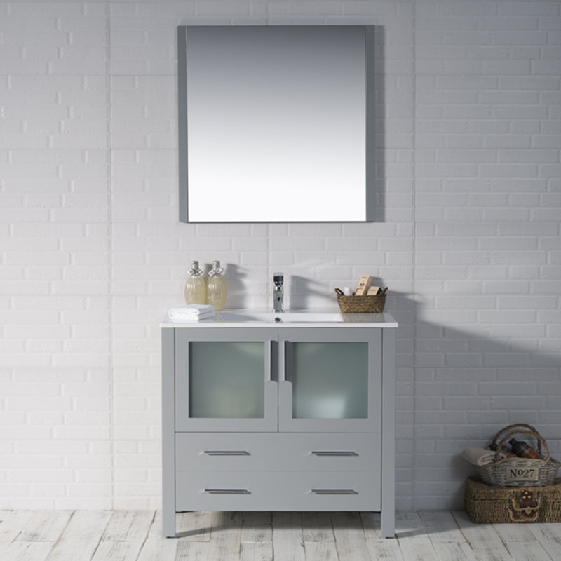 36'' Metal Grey Single Bathroom Vanity with Ceramic Sink