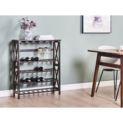 ROTHESAY 28 Bottle Floor Wine Bottle & Glass Rack Brown