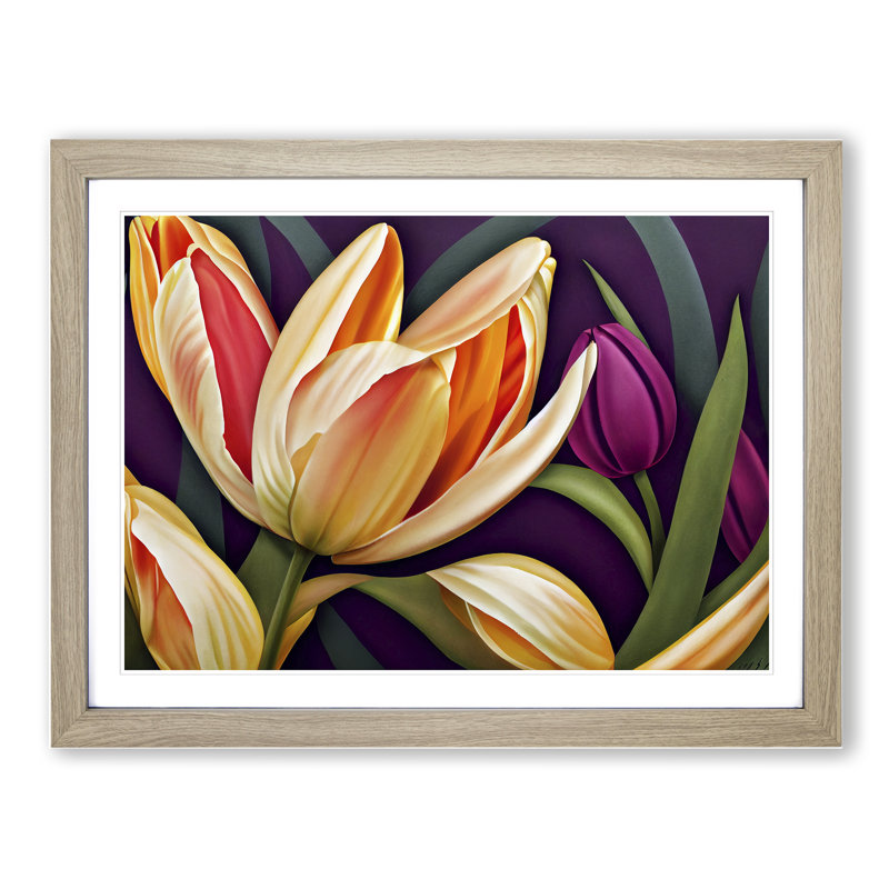 Masterful Tulip Flowers - Framed Print, 46cm H x 64cm W x 2cm D, Oak