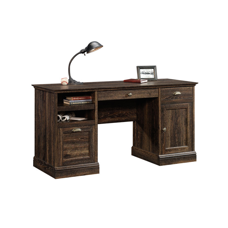 Bureau double caisson Evanka, Chêne et fer