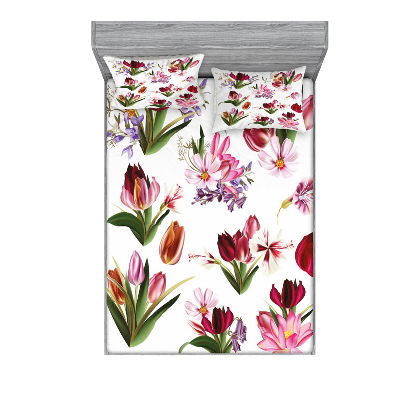 Microfiber Floral Sheet Set, Queen Sheet Set with Fitted Sheet