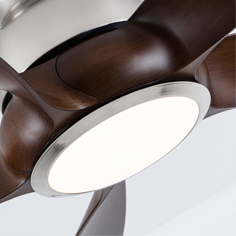 Ventilateur de plafond de 56 pouces à 5 pales en ABS avec ensemble de lumières DEL à 3 couleurs, DC 6 vitesses, ventilateur de plafond à télécommande pour patio, salon, chambre à coucher, bureau, intérieur (couleur nickel + bois)