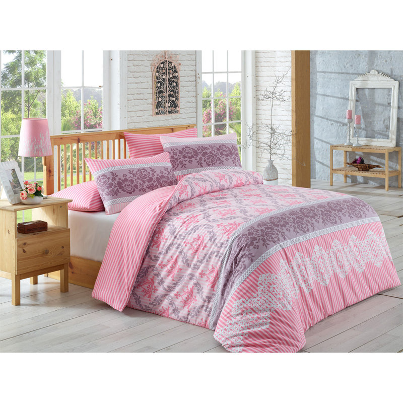 Ensemble de housse de couette 100% coton rose / blanc / gris Bax