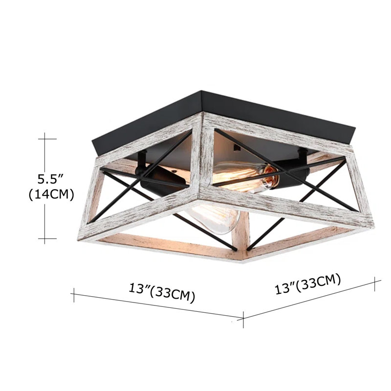 Plafonnier encastré moderne à 2 lumières avec cage à intensité variable, White Barnwood Accent