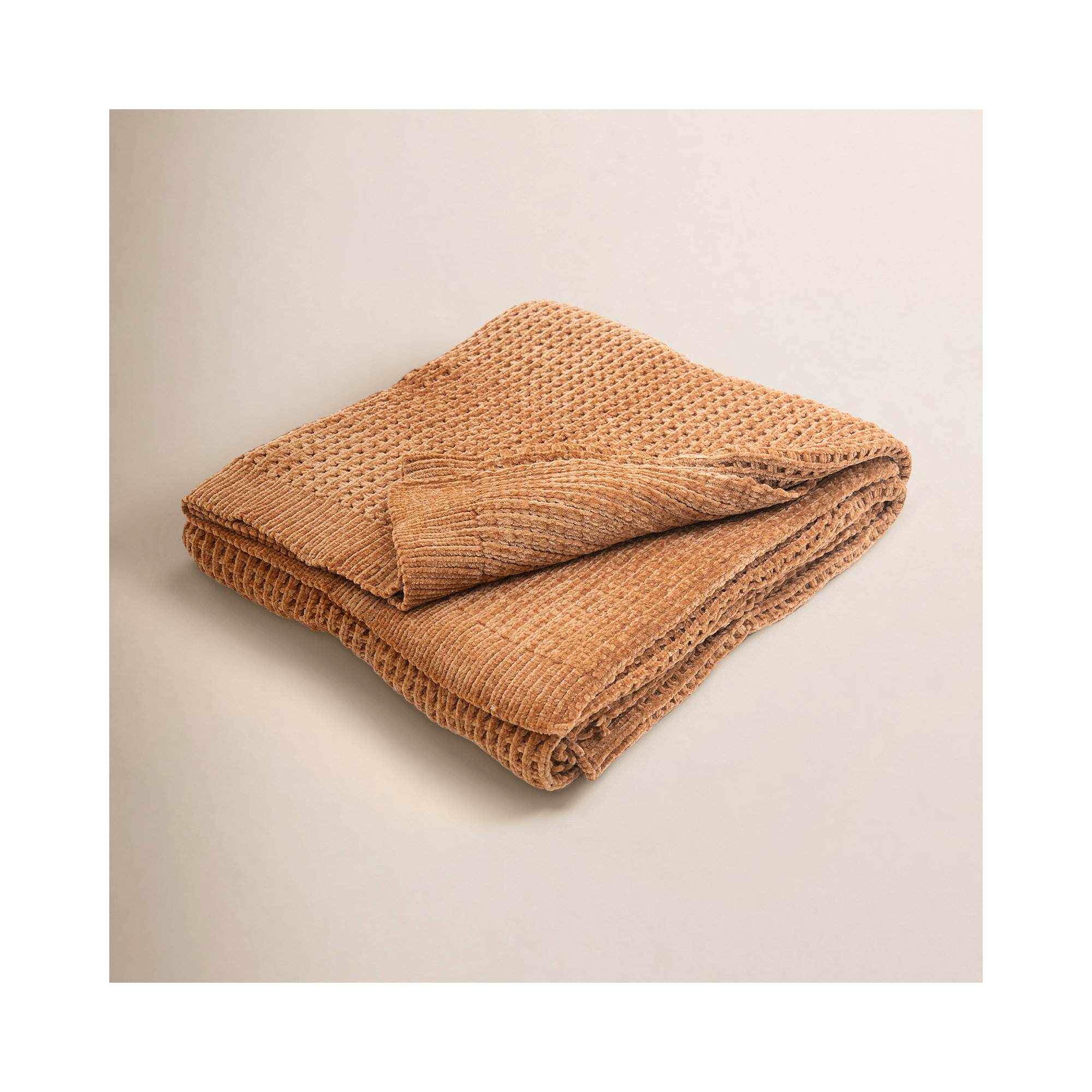 Amor Waffle Knitted Throw Blanket, Ginger
