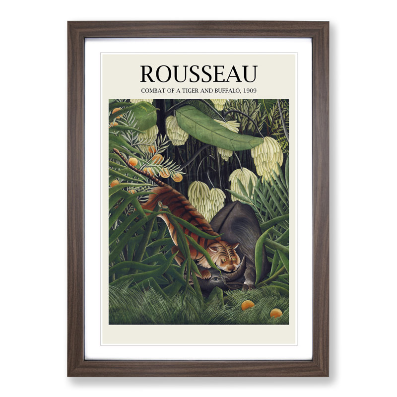 Combat of a Tiger and Buffalo Vol.2 by Henri Rousseau - Picture Frame Art Prints, 48cm H x 36cm W x 2cm D, Walnut