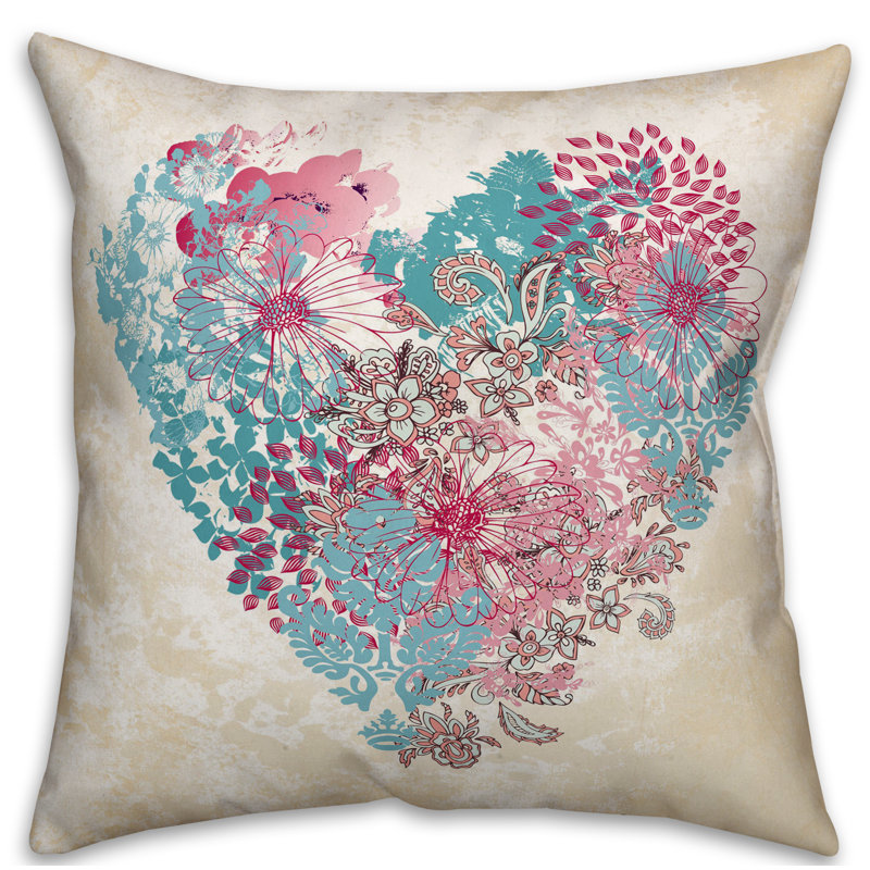 Heart Floral Throw Pillow