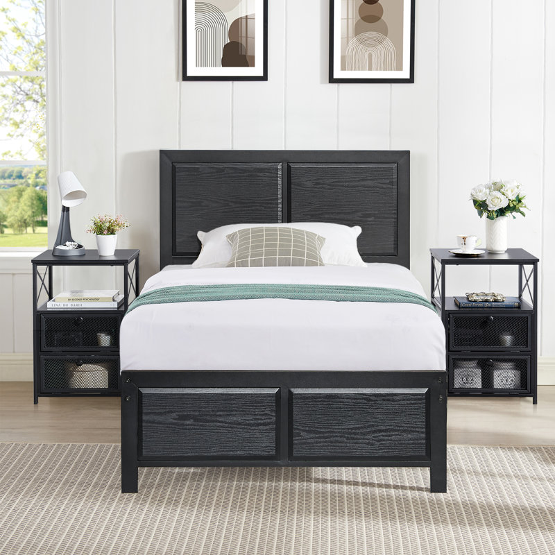 Ensemble de chambre avec lit plateforme 3 pièces Kempst, Simple, Noir