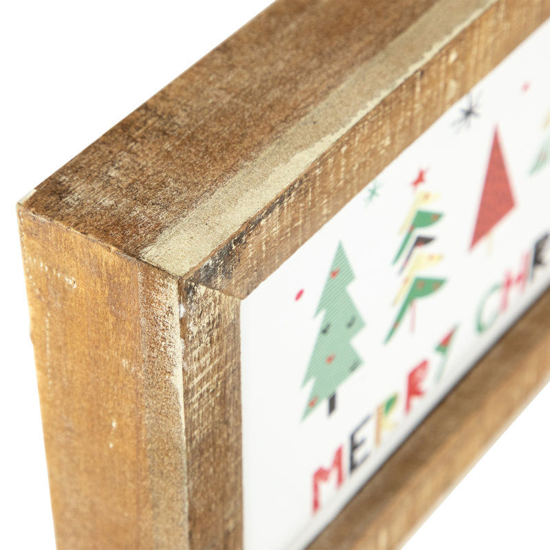 11.75" Framed Merry Christmas With Trees Wall Sign