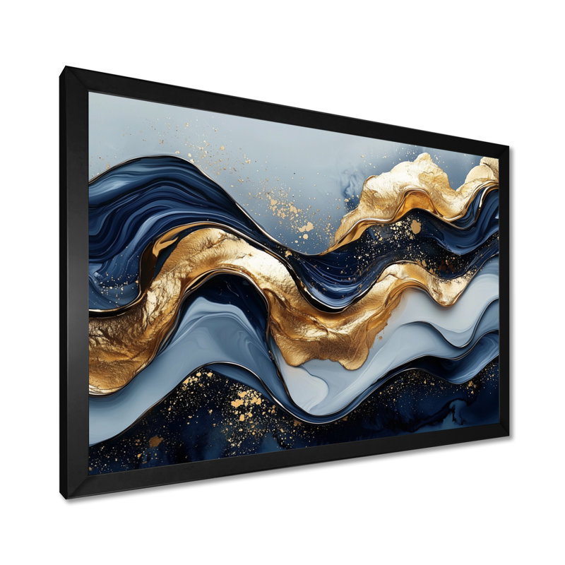 Alves - Abstract Wall Art, H 30 po x l 40 po, Cadre simple, Noir