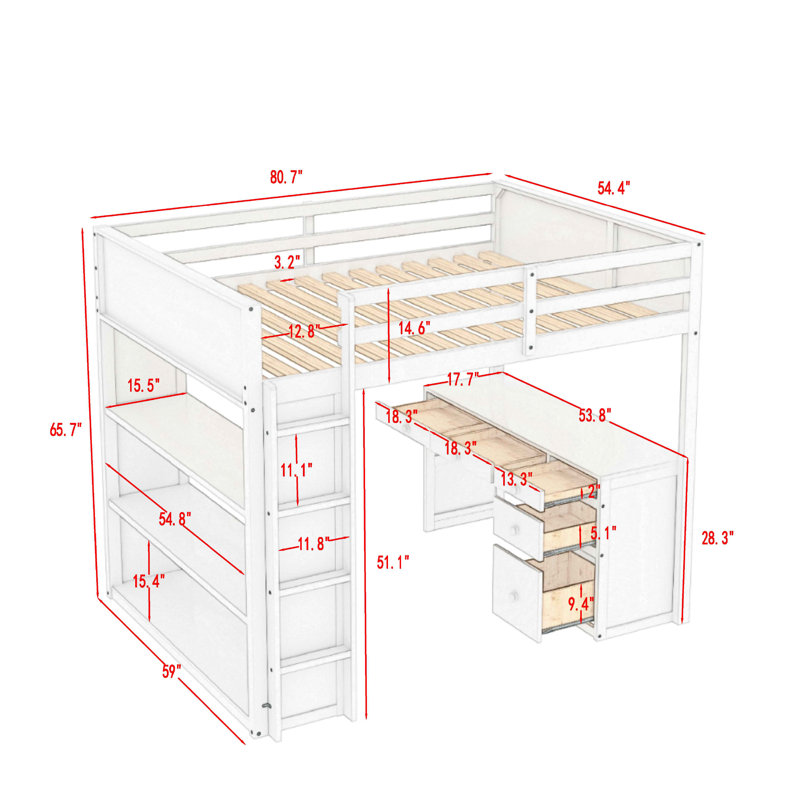 Ahran 5 Drawer Loft Bed with Built-in-Desk by Isabelle & Max, Full over Full, Gray