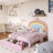 Wood Frame Full Size Upholstered Rainbow Design Bed With Storage Drawer-1010876002