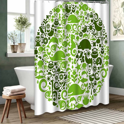 Green Waterproof Shower Curtain, Shower Curtains for Bathroom with 12 Hooks