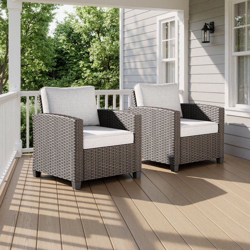 2 Pieces Wicker Outdoor Sofa & Patio Couch Set - High Back Waterproof Patio Furniture Single Armrest Chair With Non-Slip Cushions Light Gray