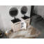 Double lavabo autoportant en céramique noire avec rangement double et porte à fermeture en douceur
