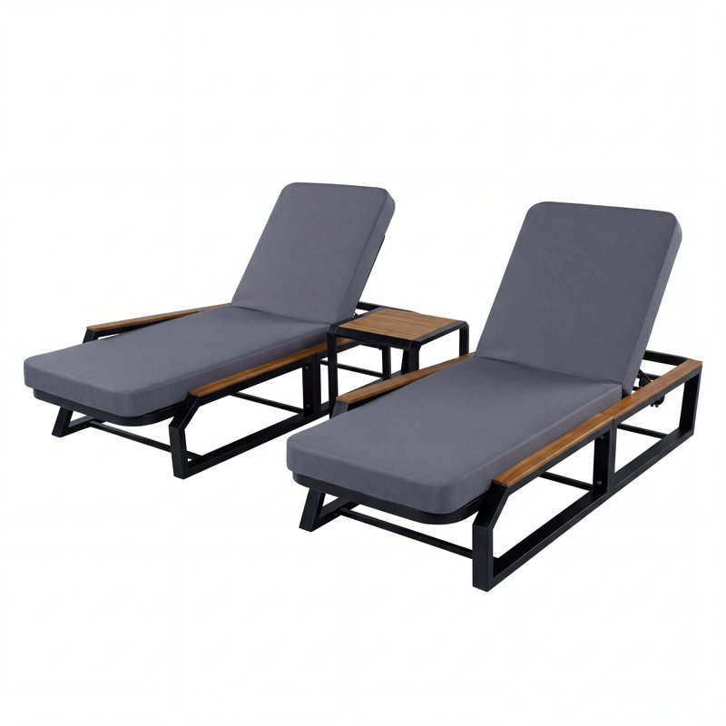 Ensemble de chaise longue d'extérieur réglable avec table d'appoint et coussin Orlenae, Dark Gray, Black, 2