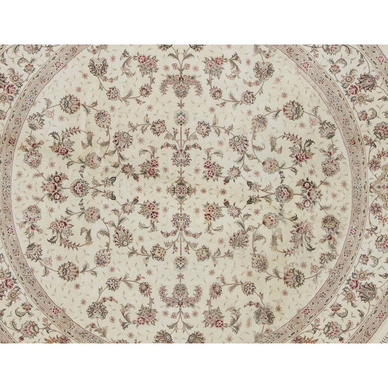 Tapis ivoire rond noué à la main de haute qualité