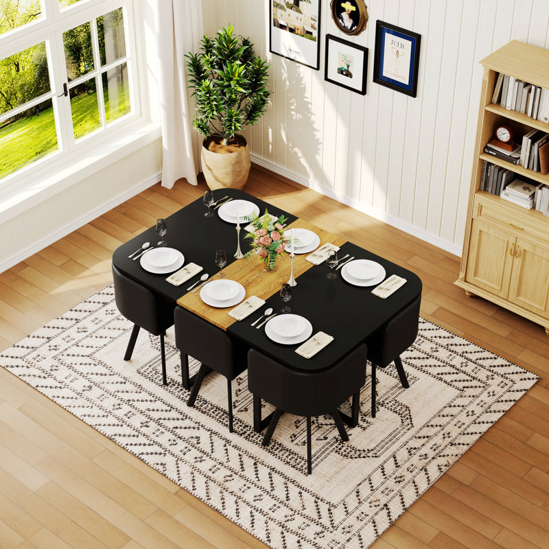 Ensemble de table de salle à manger 7 pièces avec 6 chaises rembourrées, table de cuisine bicolore pour petit espace, appartement, restaurant