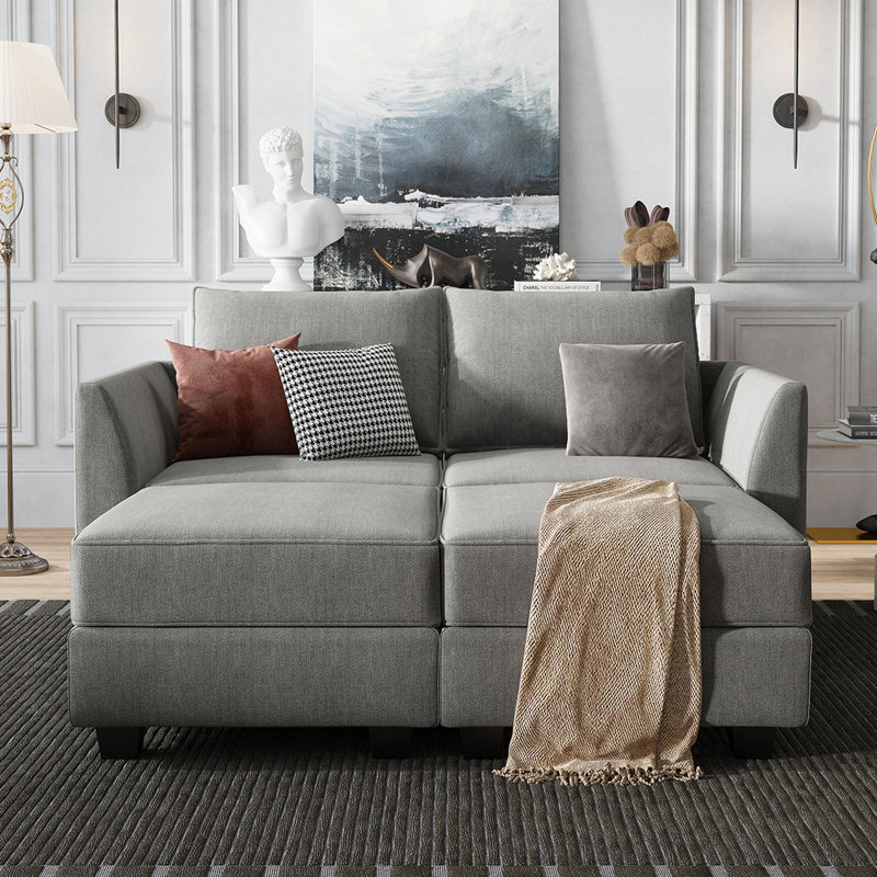 Canapé modulaire convertible avec méridienne réversible Manusite, Mélange de polyester gris