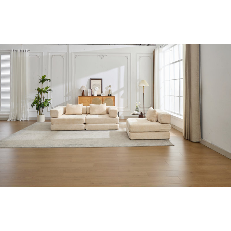Compression Sofa,Convertible Floor Sofa Bed With Fixed-Shape Frame, Boneless Modular Sectional Sofa, Beige