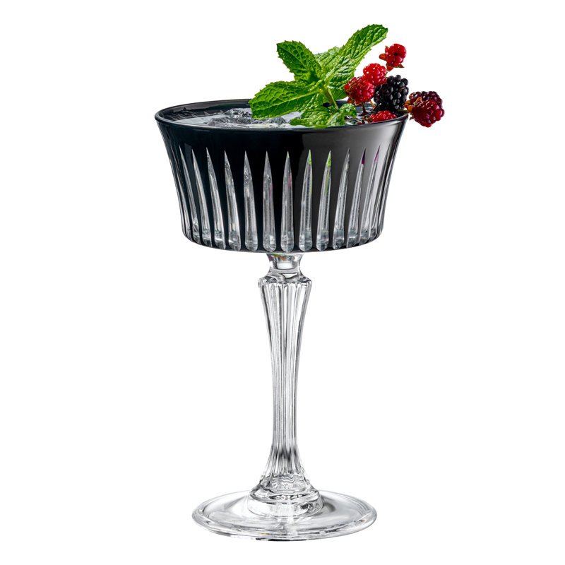 Colored Champagne Coupe Glasses - Amethyst , Stemmed Martini Glassware,  Set of 6 - 8.7 oz., Black