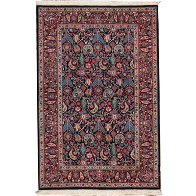 Tapis bleu marine et vin de haute qualité noué à la main