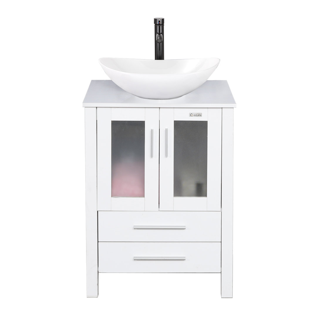 Sharee 24" Freestanding Sinlge Bathroom Vanity With Ceramic Vessel Sink, Faucet, Drain Ebern Designs Base
